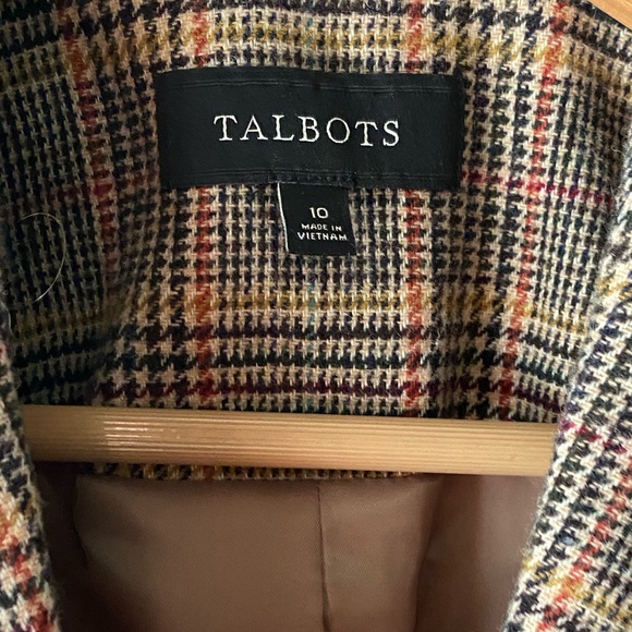 TALBOTS Brown Houndstooth Plaid Wool Blend Equestrian Style Blazer SZ 10 - Picture 3 of 11